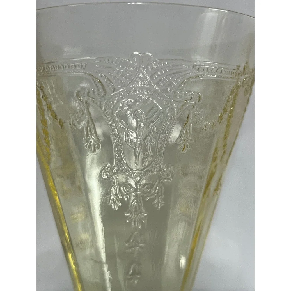 Vintage Yellow Depression Glass Cameo Ballerina Footed Tumblers Set of 5 4.5